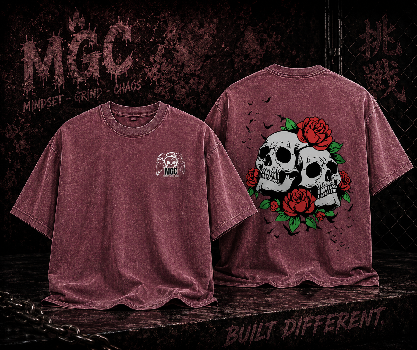 Oversized Skull & Roses Tee