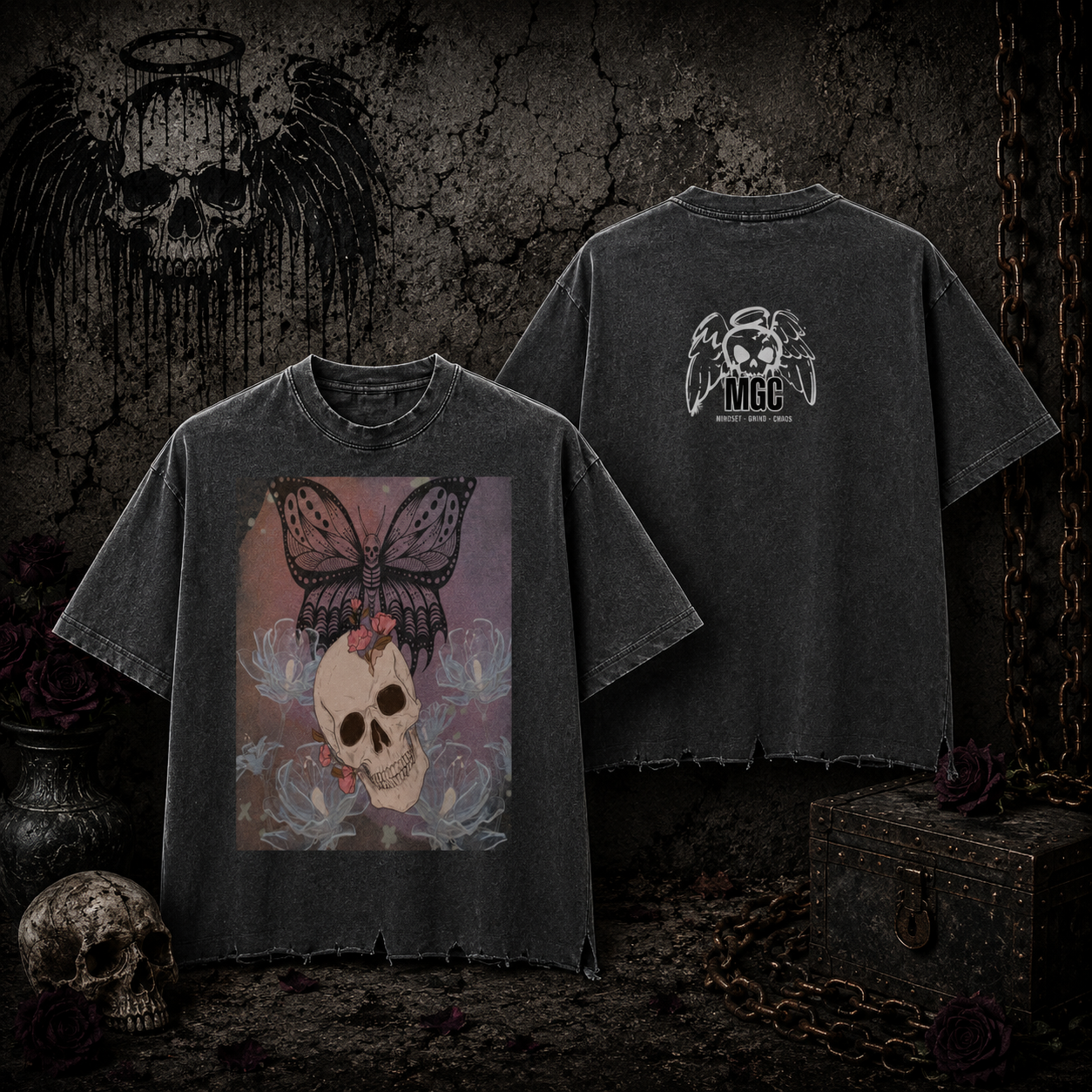Womens Skull & Butterfly vintage tee