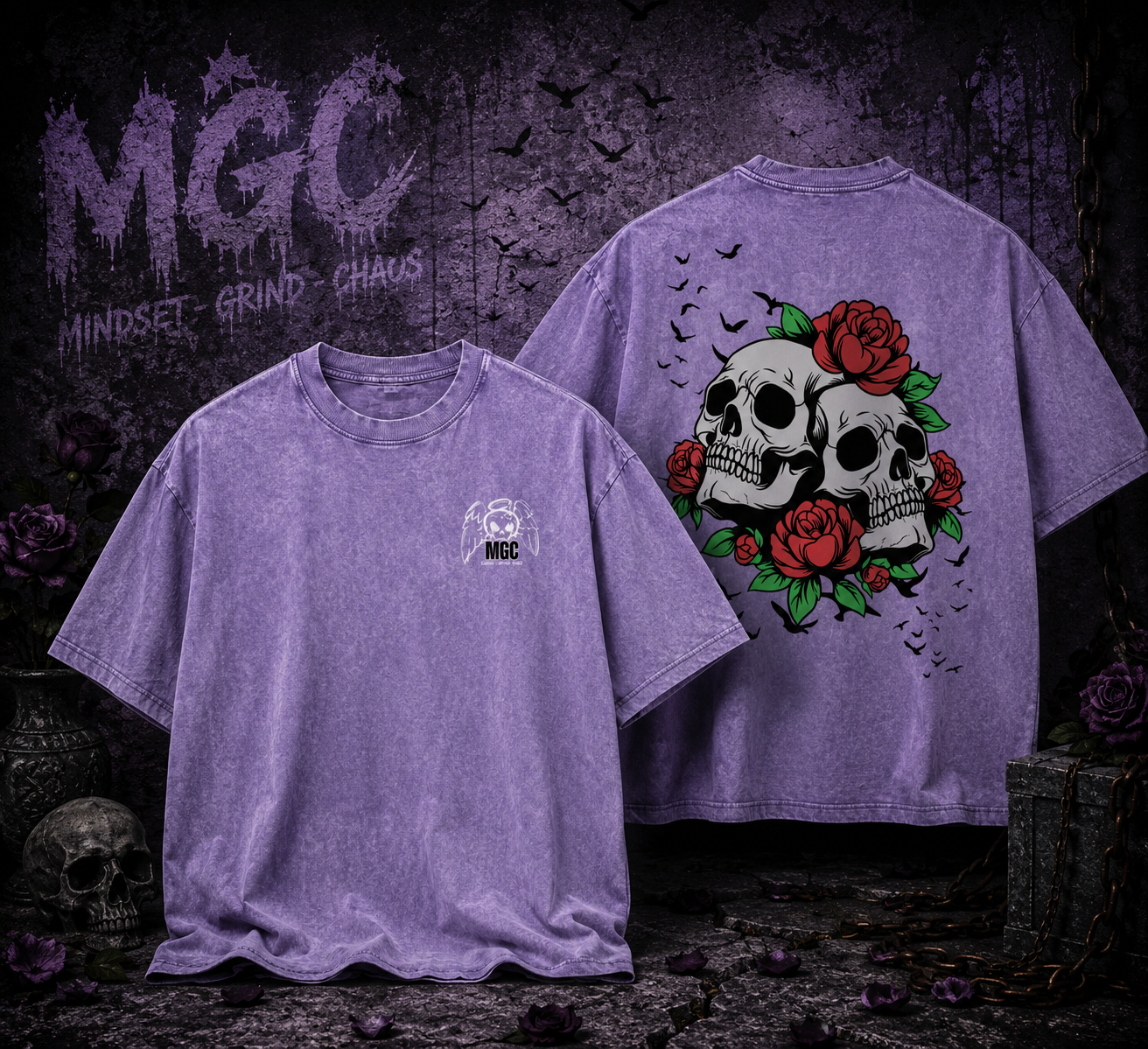 Oversized Skull & Roses Tee