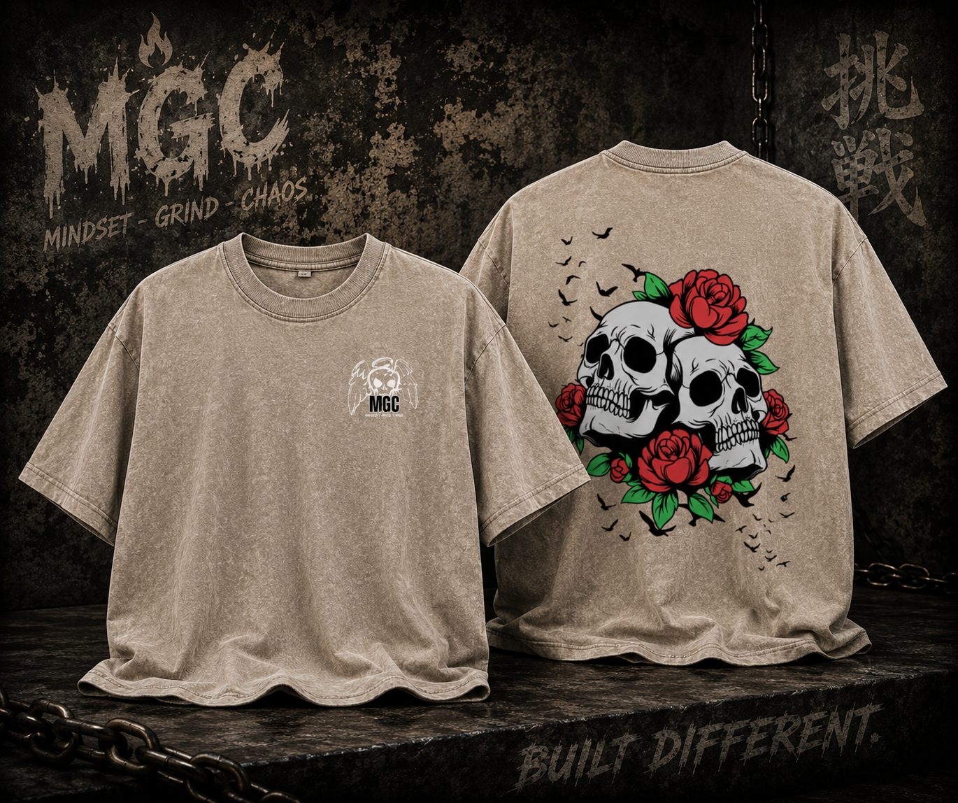 Oversized Skull & Roses Tee
