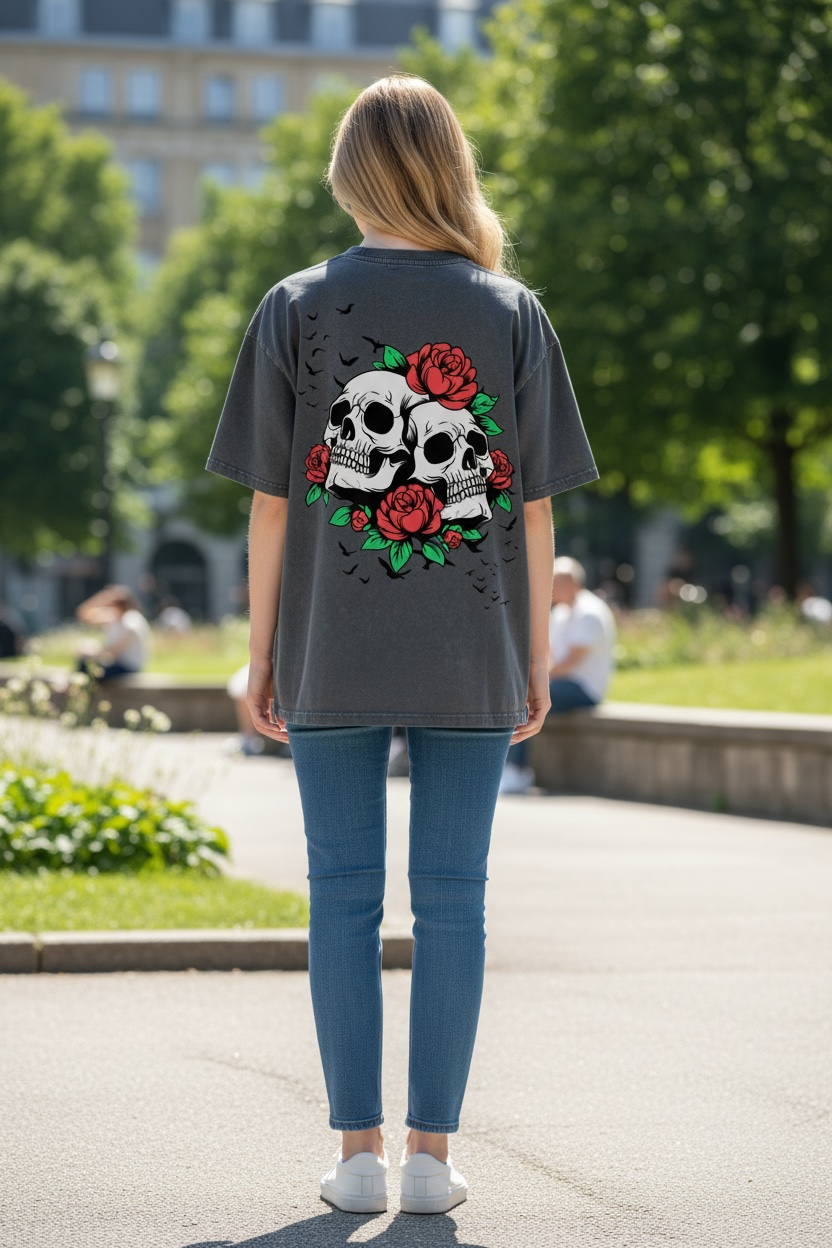 Oversized Skull & Roses Tee
