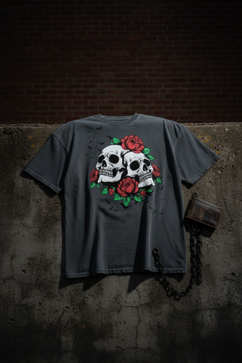 Oversized Skull & Roses Tee